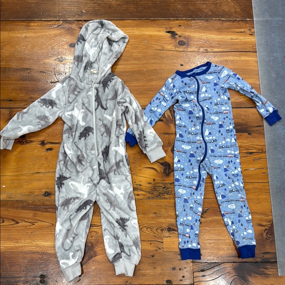 Gymboree Train and Fox Dinosaur one piece zippered pajamas size 4T Toddler